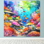 水彩珊瑚礁の水中風景 キャンバスプリント (インサイチュ (ウッドフロア))