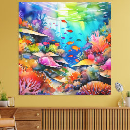 水彩珊瑚礁の水中風景 キャンバスプリント
