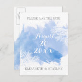 水彩珊瑚礁ブルーウェディング日付を保存 案内ポストカード (正面/裏面)