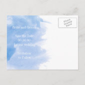水彩珊瑚礁ブルーウェディング日付を保存 案内ポストカード (裏面)