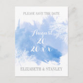 水彩珊瑚礁ブルーウェディング日付を保存 案内ポストカード (正面)