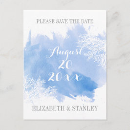 水彩珊瑚礁ブルーウェディング日付を保存 案内ポストカード