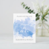 水彩珊瑚礁ブルーウェディング日付を保存 案内ポストカード (スタンド正面)