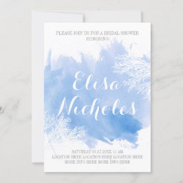 水彩珊瑚礁ブルー結婚ズブライダルシャワー 招待状