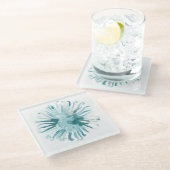 水彩珊瑚 – 青2 ガラスコースター (アングル)