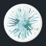 水彩珊瑚 – 青2 マグネット<br><div class="desc">6月エリカ・ヴェスによる「海・カメオ」。白い背景に青みがかったティール（緑がかった色）の水色のサンゴが特徴。</div>