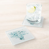 水彩珊瑚 – 青 ガラスコースター (アングル)