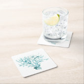 水彩珊瑚 – 青 スクエアペーパーコースター (インサイチュ)