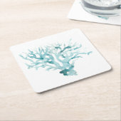水彩珊瑚 – 青 スクエアペーパーコースター (アングル)