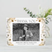 水彩琥珀の金ゴールド結晶フォト卒業 サンキューカード (スタンド正面)