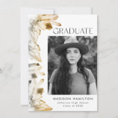 水彩琥珀金ゴールド結晶写真卒業 案内状 (正面)