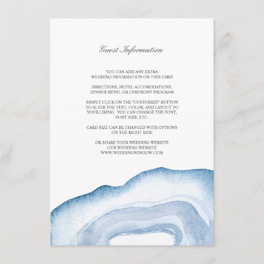 水彩瑪瑙の結婚挿入カード |青 エンクロージャーカード (正面)
