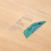 水彩瑪瑙ティール(緑がかった色)結婚金ゴールド アクリル招待状 (レイダウン)