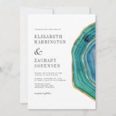 水彩瑪瑙ティール（緑がかった色）結婚金ゴールド 招待状 (正面)