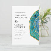 水彩瑪瑙ティール（緑がかった色）結婚金ゴールド 招待状 (スタンド正面)