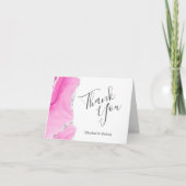 水彩瑪瑙ピンクシルバーズ結婚サンキュー カード (正面)