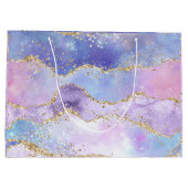 水彩瑪瑙金ゴールドグリッターピンクパープルブルー ラージペーパーバッグ (裏面)