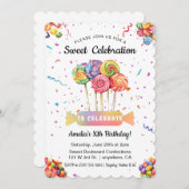 水彩甘いお祝いキッズキャンディ誕生日 招待状 (正面/裏面)