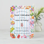 水彩甘いお祝いキャンディキッドの誕生日 招待状 (スタンド正面)