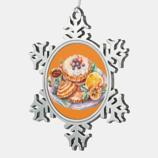 水彩甘いお菓子 スノーフレークピューターオーナメント (右)