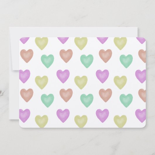 水彩甘いハートの赤ちゃん 招待状 (裏面)