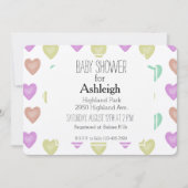 水彩甘いハートの赤ちゃん 招待状 (正面)