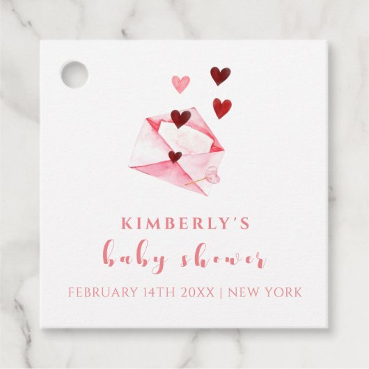 水彩甘いハートレターベビーシャワー フェイバータグ (正面)