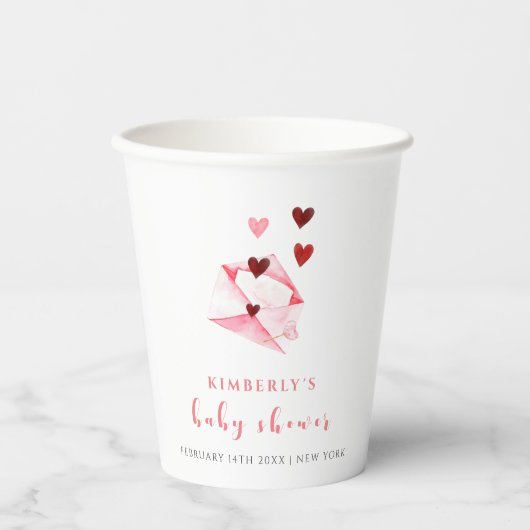 水彩甘いハートレターベビーシャワー 紙コップ (正面)