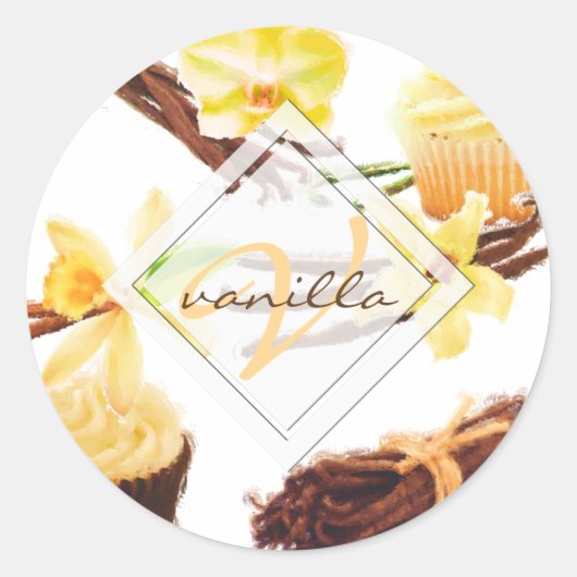 水彩甘いバニラオーキッドモノグラム ラウンドシール (正面)