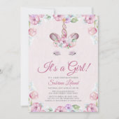 水彩甘いユニコーン女の子の赤ちゃんシャワー 招待状 (正面)