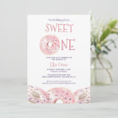 水彩甘いワンドーナツテーマ1歳の誕生日ボホ 招待状 (スタンド正面)