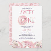水彩甘いワンドーナツテーマ1歳の誕生日ボホ 招待状 (正面/裏面)