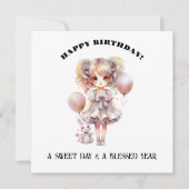 水彩甘い人形ガーリーハッピーバースデーカード カード (正面)