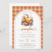 水彩甘い小さなかぼちゃの秋のプレイド 招待状 (正面/裏面)