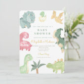 水彩甘い恐竜の赤ちゃんシャワー 招待状 (スタンド正面)