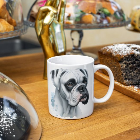 水彩甘い白いボクサー犬 コーヒーマグカップ
