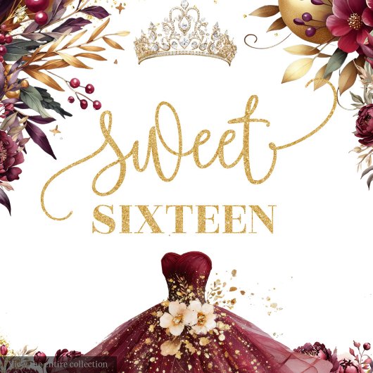 水彩甘い16バナー金ゴールドグリッターブルゴーニュ タペストリー