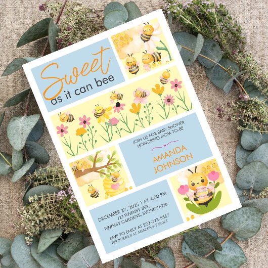 水彩甘くて可愛い赤ちゃんシャワー 招待状