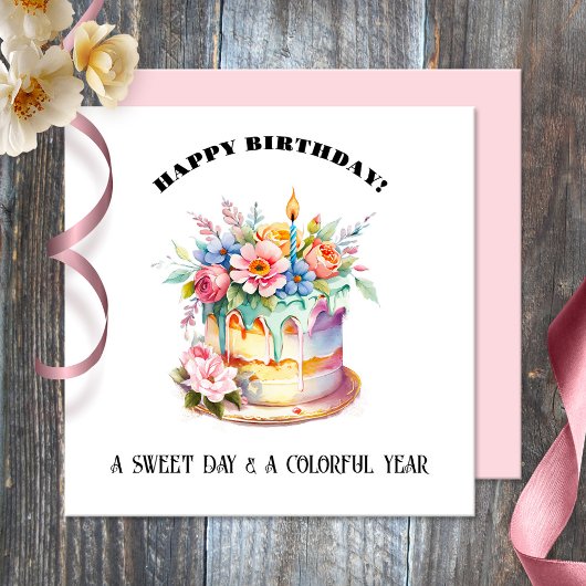 水彩甘ケーキハッピーバースデーカード カード