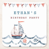 水彩生誕祭航海のパーティモノグラム スクエアペーパーコースター (正面)