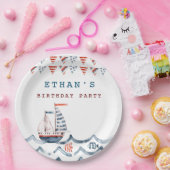 水彩生誕祭航海のパーティモノグラム ペーパープレート (パーティー)