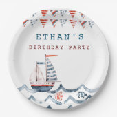 水彩生誕祭航海のパーティモノグラム ペーパープレート (正面)