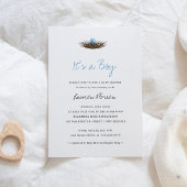 水彩男の赤ちゃんバードズネストベビーシャワー 招待状