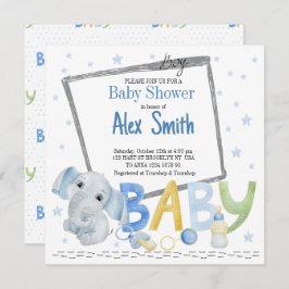 水彩男の赤ちゃん 招待状