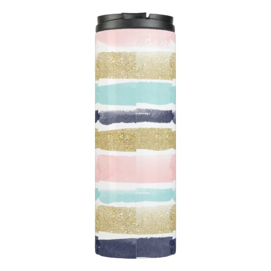 水彩画およびフェイクなグリッターは縞で飾ります タンブラー (裏面)