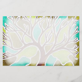 水彩画およびペン及びインク木 便箋