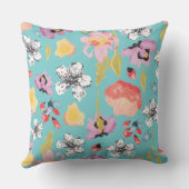 水彩画および粗かった様式化された花の枕 クッション (裏面)