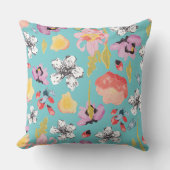 水彩画および粗かった様式化された花の枕 クッション (正面)