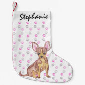 水彩画および足のプリントのかわいいチワワの子犬 スモールクリスマスストッキング (正面)