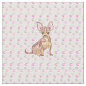 水彩画および足のプリントのかわいいチワワの子犬 ファブリック (クローズアップ)